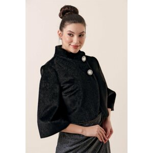 By Saygı Double Button Down Collar Bolero Fur Jacket With Lining Black