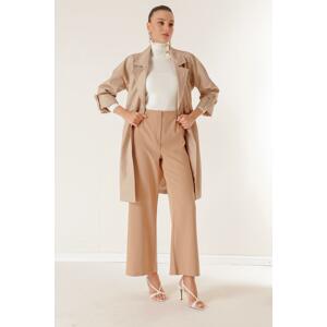 By Saygı Double Breasted Collar Waist Belted Lined Trench Coat