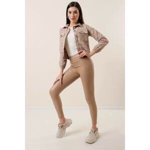 By Saygı High Waist Cream Lycra Leather Leggings With Rayons.