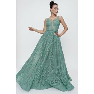 By Saygı Glittery Ghost and Tulle Princess Evening Dress Mint