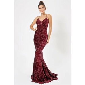 By Saygı Claret Red Evening Dress With Rope Straps.