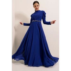 By Saygı Lined Long Chiffon Dress with Button Detail Pleat and Beading Belt at the Waist Saks.