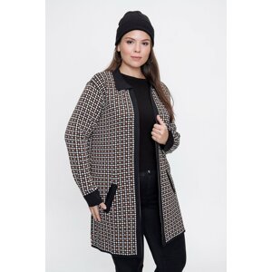 By Saygı Crowbar Patterned Plus Size Lycra Acrylic Knitwear Cardigan Black with Fleto Pocket.