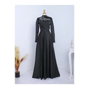Modamorfo Stoned Collar and Draped Front Evening Dress