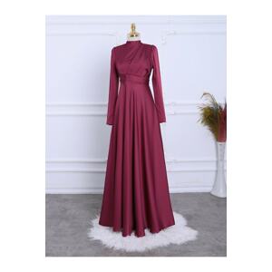 Modamorfo Pleated Front Satin Evening Dress