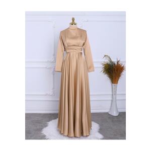 Modamorfo Evening Dress with Pleat Detail on the Waist and a Double Layered Satin in the Front.
