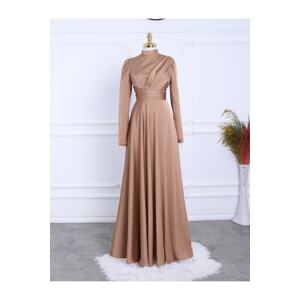 Modamorfo Pleated Front Satin Evening Dress