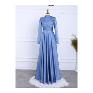 Modamorfo Pleated Front Satin Evening Dress