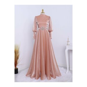 Modamorfo With Big Stones and a Belt, Balloon Sleeve Evening Dress