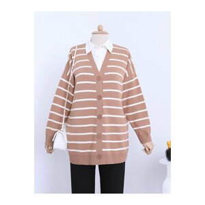 Modamorfo V-Neck Knitwear Cardigan with Stripes and Buttons