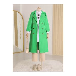Modamorfo Double Button Belted Long Trench Coat