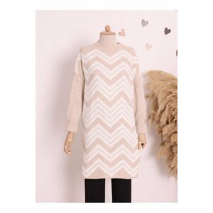 Modamorfo Half Neck Zigzag Pattern Double Plate Knitwear Tunic