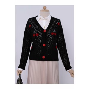 Modamorfo Cherry Pattern Cardigan with Openwork Buttons