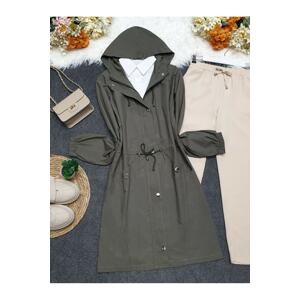 Modamorfo Hooded, Pouch Pocket Trench Coat with Elastic Arms