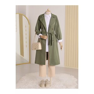 Modamorfo Long Trench Coat With Double Button Belt -camouflage