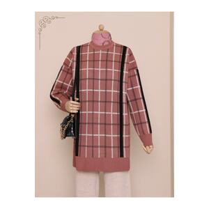 Modamorfo Square Patterned Double Layer Loose Knitwear Tunic