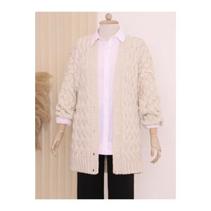 Modamorfo Knitted Pattern Buttoned Cardigan in Intermediate Length