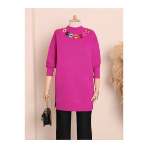 Modamorfo Double Layer Winter Knitwear Tunic with Necklace
