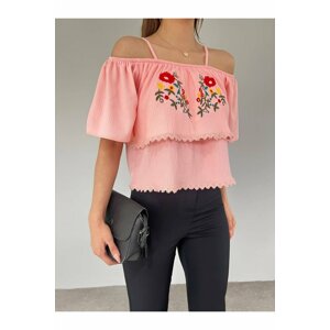 Modamorfo Rose Embroidered Guipure T-Shirt with Yarn Suspenders