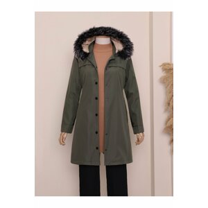 Modamorfo Quick-Down Hooded Short Coat with snap fasteners and pockets.