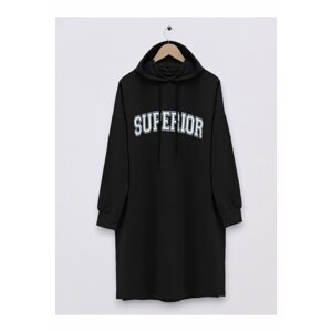 Modamorfo Lettered Hooded Sweatshirt with a Slit