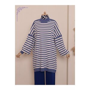 Modamorfo Striped Oversized Double Plate Pique Knit Sweater Tunic