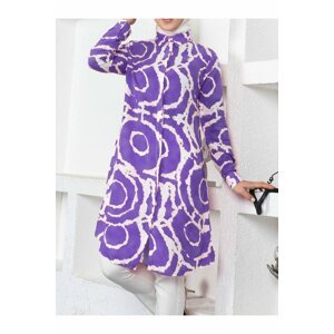 Modamorfo Long Viscose Tunic with Patterned Buttons