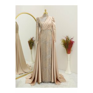 Modamorfo Glittery Evening Dress with Draping at the Front