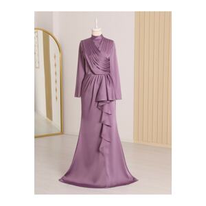Modamorfo Evening Dress in Satin with a Ruffled Skirt and Draped Front.