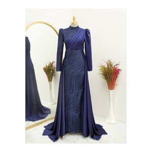 Modamorfo Glittery Evening Dress with Draping at the Front