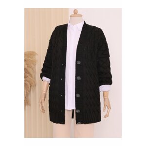 Modamorfo Knitted Pattern Buttoned Cardigan in Intermediate Length