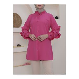 Modamorfo Lace-Up Collar, Tiered Sleeves, Frilled and Buttoned Tunic