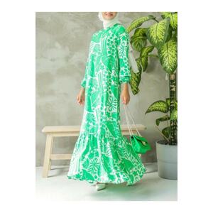 Modamorfo Leaf Pattern Printed Collar Skirt with Ruffles Dress