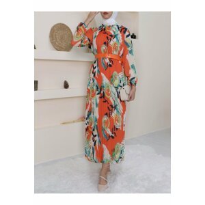 Modamorfo Front Pleated Belt Chiffon Dress