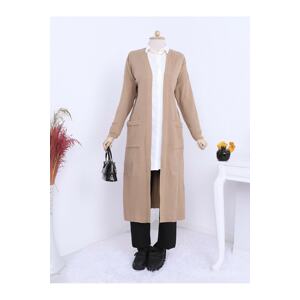 Modamorfo Ribbed Long Knitwear Cardigan with Pockets and Slits