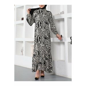 Modamorfo Zebra Patterned Collar Skirt Ruffled Dress