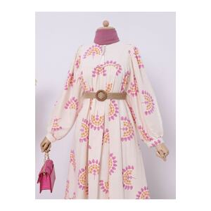 Modamorfo Balloon Sleeve Flog Printed Linen Dress