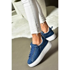 Fox Shoes P404004210 Navy Blue Denim Fabric Women's Sports Shoes Sneakers