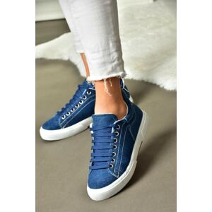 Fox Shoes P404008210 Navy Blue Denim Fabric Women's Sports Shoes Sneakers