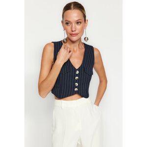 Trendyol Navy Blue Fitted Crop Striped Woven Vest