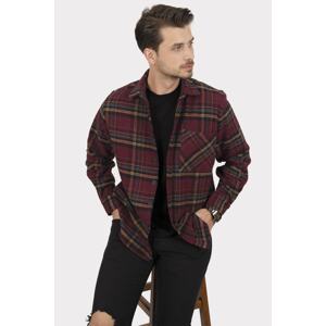 Etikmen Burgundy Yellow Striped Oversized (Wide Fit) Thick Lumberjack Shirt with a Gift Box.