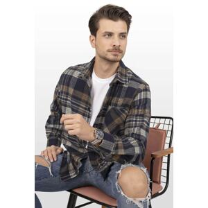 Etikmen Navy Blue Brown Transition Oversized (Wide Fit) Thick Lumberjack Shirt with a Gift Box.