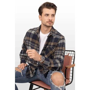 Etikmen Navy Blue Brown Transition Oversized (Wide Fit) Thick Lumberjack Shirt with a Gift Box.