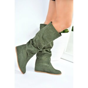 Fox Shoes Khaki Suede Women's Boots with Hidden Wedge Heels