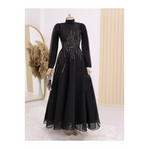 Modamorfo High Collar Hijab Evening Dress with Stones on the Front.