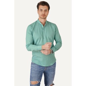 Etikmen Mint Green Three-Button Linen Slimfit Shirt with Gift Box