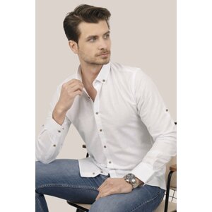 Etikmen White Coffee Buttons Linen Slimfit Shirt with Gift Box