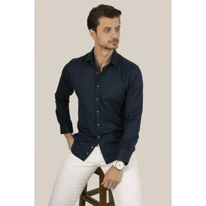 Etikmen Navy Blue and Brown Buttons, Slimfit Shirt with Gift Box