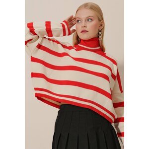 HAKKE Turtleneck Crop Striped Knitwear Crop SWEATER