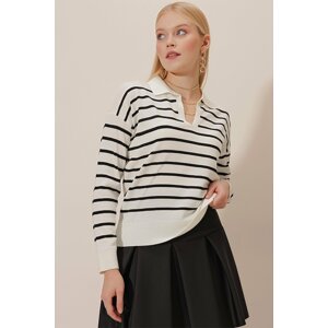 HAKKE Knitwear Shirt Collar Striped Sweater